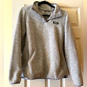 LL bean woman’s heather gray quarter snap pullover, size medium regular